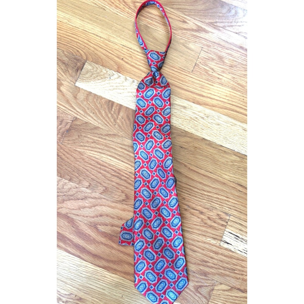 Malibu Tie Inc Mens Red Blue Geometric Medallion Zipper Necktie Pre-Tied Tie